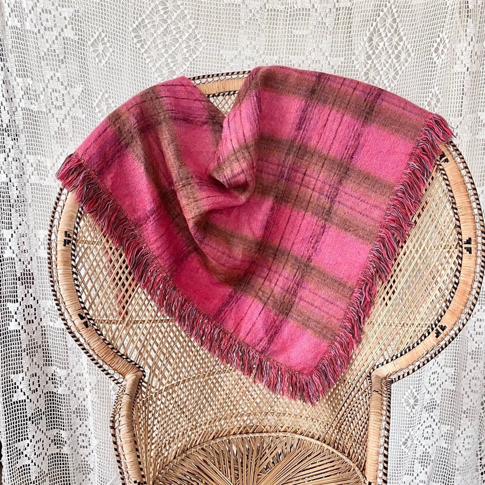Vintage Mohair and Wool Plaid Women's Scarf Wrap